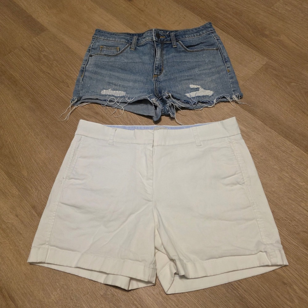 Lot 2 J.Crew White Chino Shorts & Universal Thread Distressed Denim Shorts Sz 6